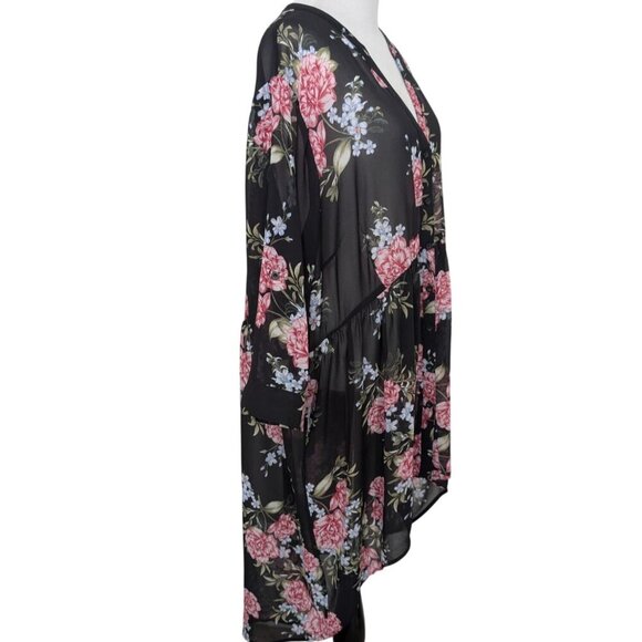 Torrid Floral Sheer Tunic Womens Size 3X Black Hi Low Button Front V Neck Shirt - Picture 8 of 15